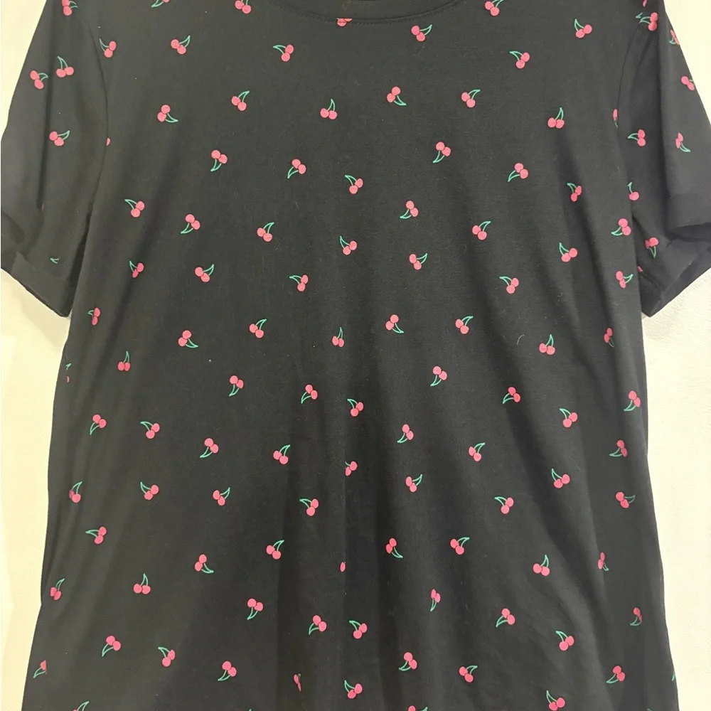 Black Cherry Print Women's Short Sleeve Tee - Picture 2 of 8